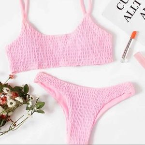 Smocked Style Top & Bottom Pink Bikini Set